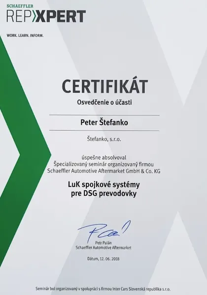 Certifikat oprava dsg